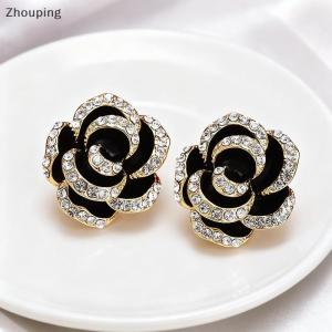【ZP】 Cute Jewerry Tính Khí Thanh Lịch Màu Đen Hoa Trà Ngọc Trai Stud Bông Tai Cho Phụ Nữ Cô Gái Thời Trang Zircon Hoa Bông Tai Đồ Trang Sức Phụ Kiện Quà Tặng