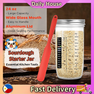 Sourdough Glass Jar with Cover Scale High Temperature Resistance 6PCS Bread Starter Dough Container with Silicone Scraper Reusable Bread Baking Supplies for Sourdough Bread Making