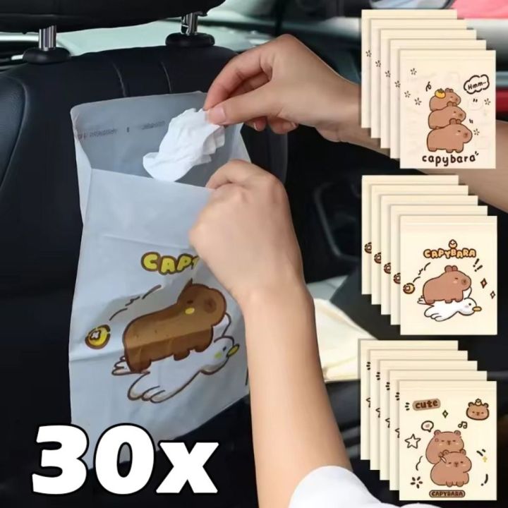 SNJVB1870 30Pcs Capybara Disposable Garbage Bags Cartoon Self Adhesive Desktop Trash Can  Thickened Car Dashboard Trash Bag