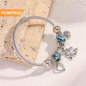 【PCWFKef】 กำไลข้อมือรูปหัวใจช้างโบราณสำหรับผู้หญิงสร้อยข้อมือลูกปัดแก้วแบบปรับได้ของขวัญทำมือ
