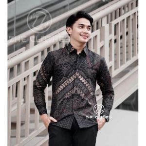 Kemeja Batik Pria Lengan Panjang Motif Layangan Elegan Warna Merah/Hitam/Abu-abu