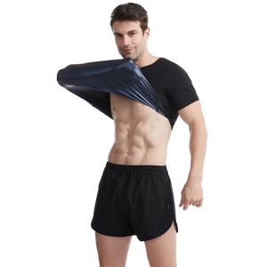OLIKEI ผู้ชายซาวน่าชุดเหงื่อเสื้อยืดบอดี้เชปเปอร์ชุดกระชับสัดส่วนสำหรับชายออกกำลังกายลดน้ำหนักการบีบอัดความร้อนแขนสั้น