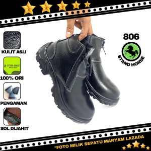 Sepatu Safety Zipper Resleting Kulit Sapi Asli Sepatu Septy Pria Proyek Lapangan SNI