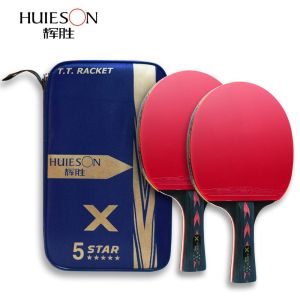 Huieson 5 Star Table Tennis Racket Sticky Power Ping Pong Rackets 2PCS Pad Blade Bat Paddle With Pingpong Bag