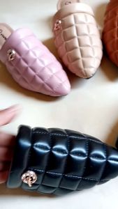 Sandal Slop Wanita Full Busa Motif Kotak Nimbul Hak 3cm Terlaris