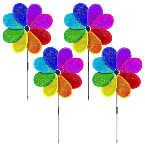 4Pcs Wind Spinner Flower Windmill Toy Garden Spinner for Windmill Yard Garden Balcony Rainbow Windmill Spinner