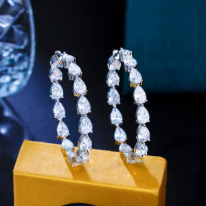 FCSEQUITO Classy Ladies Jewelry Silver Plated Pave Setting Waterdrop Cut AAA Zirconia Exquisite Big Round Hoop Earrings for Daily Party Ear Decoration SE900