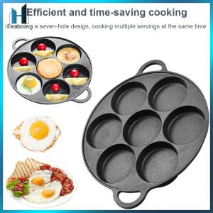 【Homelements】7-Hole Cast Iron Breakfast Skillet - Multifunctional Cookware for Omelets Pancakes and Ham (Works on Gas/Induction)