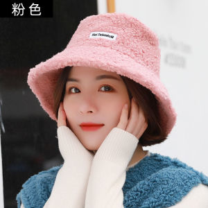 จัดส่งจากประเทศไทย หมวกบักเก็ต ผ้าขนแกะเทียม พับได้ ปรับสายได้ สีพื้น  หมวกแฟชั่น สไตล์เกาหลี น่ารักๆ/T Store