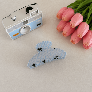 Kẹp Kẹp tóc họa tiết nơ sọc xanh Modleaf Lilo Bow Pin Hàn Quốc