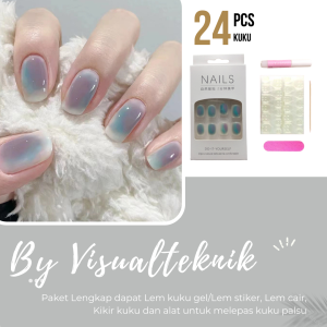 Kuku palsu gratis lem cairlem jellykikir kukustik kayu/ kuku palsu isi 24 pcs model terbaru/