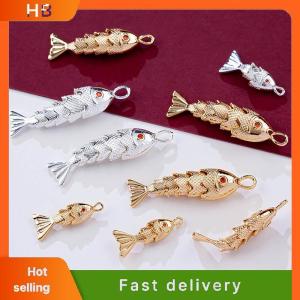 HB Chinese Style Metal Fish Shaped Charms Pave Red Zircon Pendants For DIY Necklace Bracelet Earrings Jewelry Making Accessories