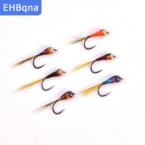 [COD] EHBqna SPORTS 6pcs ทองแดงหัว Nymph beadheads บิน trout grayling trout ตกปลาอย่างรวดเร็วจมบิน