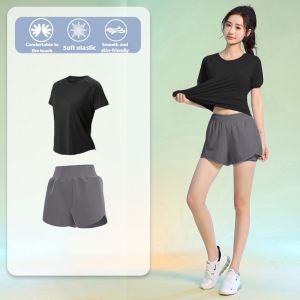 Breathable Sport Suit for Women 2Pcs Yoga Running Set Light Top and  2 in 1 Shorts Running Gym Soft Women Clothing