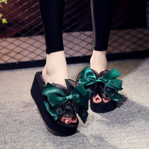 [Free Shipping] Fresh And Sweet Korean-Style Bowknot Flip-Flops For Women Summer Flat Non-Slip Soft-Soled Casual Sandals With Flat Heel