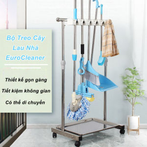 [HCM] - Bộ Treo Cây Lau Nhà Inox EuroCleaner Có Thể Điều Chỉnh Chiều Cao  4 Bánh Xe Di Chuyển - EuroHome