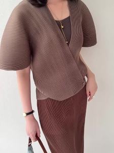 Miyake Women Pleated Jacket Japanese and Korean Style Casual Elegant #2905