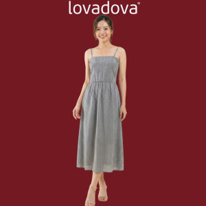Đầm thun 2 dây vải polyester pha cotton màu xám Lovadova KD1001