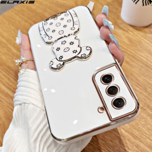 ELAXIS for Samsung Galaxy S23 S22 S21 Plus Ultra M53 M33 M32 M22 M12 A73 A72 A53 A52s A52 A33 A32 A23 A22 A14 A13 A04S A03 4G 5G White Violent Bear Phone Holder Multi-functional Folding Push-pull Full Package Soft Silicone Phone Case E2-1