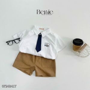 Set sơ mi đồng phục đôi cho bé trai bé gái kèm cà vạt nơ đi học đi chơi 11 tới 28kg BERNIE 0724B41G