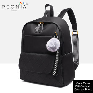 Peonia PNA DONNA POM Water Resistant Tas Ransel Besar Wanita Laptop 14 inch Punggung Kantor Kerja Sekolah Kuliah Outdoor Trendy Fashion Style Travel Casual Backpack Anak Remaja Perempuan Selempang Cewek Bag