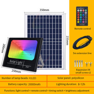 Solar Light Promo Sale Outdoor Waterproof 50000W RGB Christmas Lights 16 Colors+4 modes Solar RGB Colorful Flood Light with Remote Control IP67 Waterproof Street Light Solar Lamp