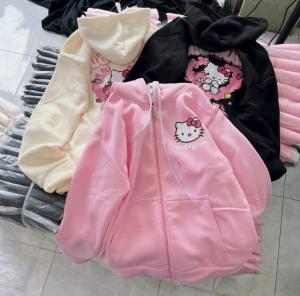 Áo khoác form rộng Lyihome.20 áo có mũ họa tiết mèo kitty dễ thương phong cách tre trung năng động