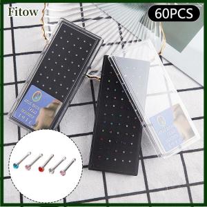 Fitow 60Pcs Straight Nose Stud Curved Pack Nose Ring Set Nose Ring Set Bend