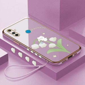 (lokal stock) Kesing hp Untuk Realme C3 C30 C30S C31 C33 C35 (Lanyard Gratis) Cartoon Cute Bear Lily of the Valley Square Edge Pattern Design Luxury Plating Soft Phone Case