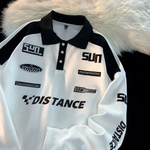 Korean casual sweatshirt cotton long sleeve polo shirt for men casual oversized aesthetic shirt polo