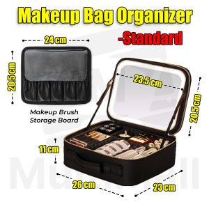 Makeup Case with Light & Mirror Black Standard Portable and Large Capacity Travel Cosmetic Train Case with Mirror Lights Adjustable Dividers Makeup Brushes Storage Organizer Black