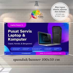 Cetak Spanduk Banner Biru dan Ungu Modern Pusat Servis Laptop dan Komputer