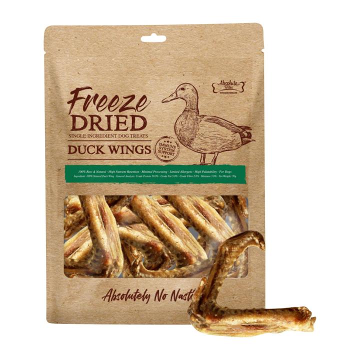 Absolute Bites Single Ingredient Freeze Dried Treats For Dogs - Raw Duck Wing (70G)