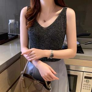 Stella Fashion Womens Summer Bright Silk Tank Top V- Neck Knitwear loose sleeveless Bottoming Top Female Ice Camisole
