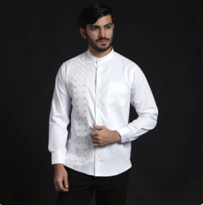 Casella Baju Koko Pria Dewasa Lengan Panjang Arabesque White Design | Baju Koko Putih