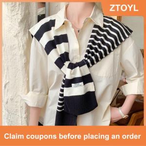 【ZTOYL】 ผ้าคลุมไหล่ลายทางถักสีดำและสีขาวเข้าได้กับการตกแต่งแฟชั่นเข้าได้กับทุกชุดผ้าพันคอป้องกันคอขนาดใหญ่พิเศษสีแดง