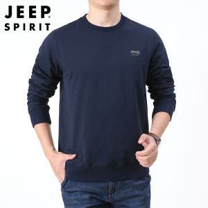 JEEP SPIRIT หล่อเสื้อยืดแขนยาวเสื้อกันหนาวผู้ชายแบบเรียบง่ายคอกลมสีพื้นลำลอง