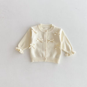 Baby Clothes Autumn New Style Girls Bow Knitted Cardigan Sweater Coat Sweet Korean Version for Baby Girls