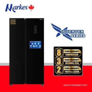 Markes Refrigerator 15.7 Cu.ft. INVERTER - 2 Door Side-by-Side (MRSSI-460SBG) - BLACK GLASS DOOR