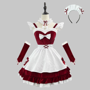 Christmas Lolita Maid Outfit Cosplay Cute Lolita Party Long Sleeve Classic Apron Maid Role Play Waitress Cross Dress h2610