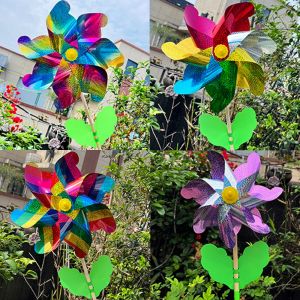 JACAUY 21/29cm Color Changing Windmill PVC  Colorful Dazzling Stake Standing Lawn Pinwheel  Garden Yard Toys Rotating Wind Spinner Outdoor Party Picnic Decor