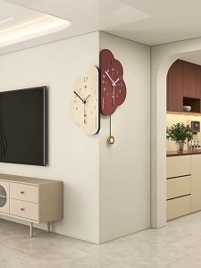 Creative Cloud Double-Sided Clock Household Corner Corner Wall Clock Living Room Wall-Hanging Cream Style Perforation-Free Silent Wall ClockFast shipping