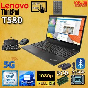 Lenovo ThinkPad T580 refurbished Laptop FHD 15.6” Touchscreen i5 8th Generation 8Gb RAM 256GB SSD with Free bag Mouse & USB C Power Adapter
