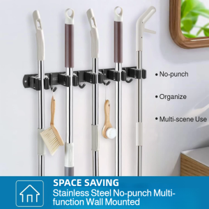 Wallmounted broom holder multifunctional stl mop hooks holefree holder