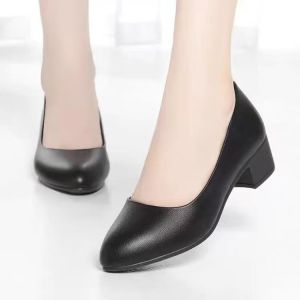 [Free Shipping] Interview Work Shoes Professional Leather Shoes With Soft Soles WomenS Black Flats For Work Formal Leather Shoes Low-Heeled Professional Shoes Mid-Heel WomenS Shoes