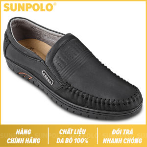 Giày mọi nam da bò SUNPOLO LS3028D (Đen)