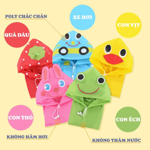 Áo mưa choàng trẻ em hình thú hoạt hình dễ thương – Poly chống thấm màu sắc tươi sáng có mũ & túi