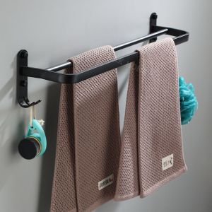 RAK HOME ราวแขวนผ้า ราวแขวนผ้าขนหนู ราววางผ้าขนหนู ราวคู่ Nordic Style 60 cm. อลูมิเนียมสีดำ ป้องกันสนิม แข็งแรง ทนทาน พรีกาวตะปูพลังม้าติดแน่น