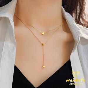 K77 Kalung Titanium 2 Layer Kubus Kecil Korea Trending Fashion Style Premiun  Wanita
