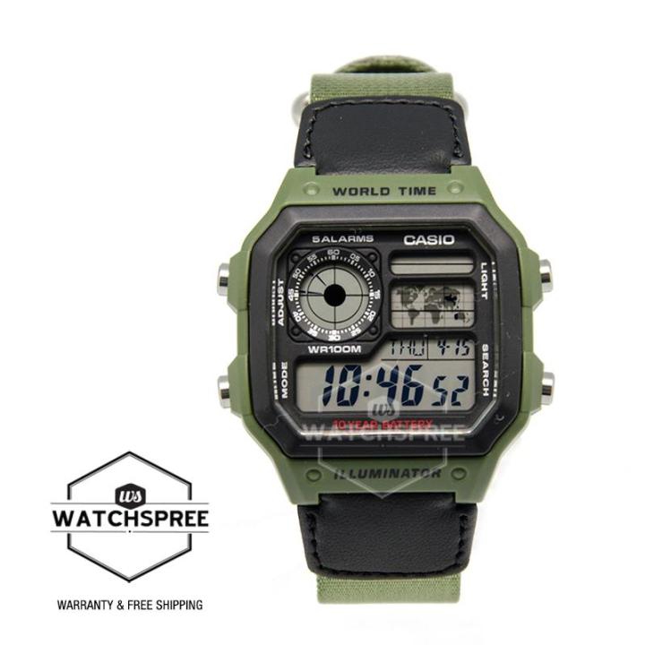 Watchspree Casio Men s Standard Digital Green Cloth Band Watch AE1200WHB 3B AE 1200WHB 3B Lazada Singapore